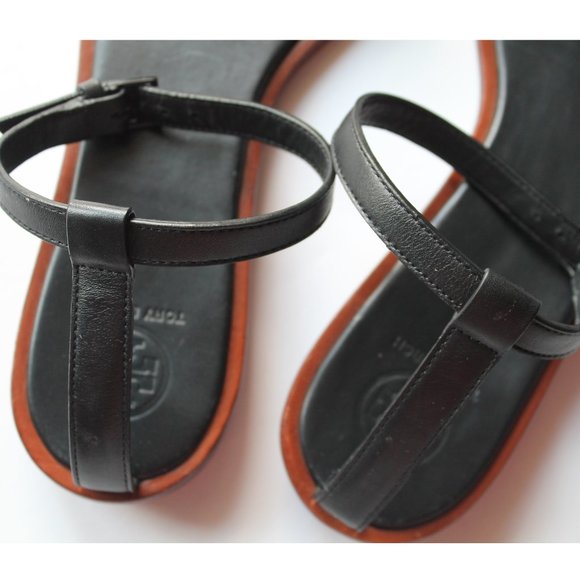 Tory Burch Gabrielle Sandal with Ankle Strap / Size 7.5 / Black Logo Leather - Picture 5 of 12